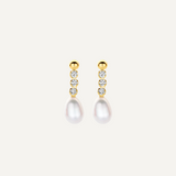 Gold Drop Earrings Zirconia and Pearl