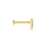 14K Gold Flatback Piercing with 3 Zirconias - 5×1.5 mm Bar