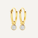 Gold Hoop Earrings with Cubic Zirconia Pendant