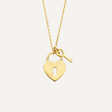 Gold Heart Lock and Key Necklace