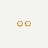 Gold Ear Studs Twisted with Pearl