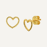 Gold Ear Studs Heart Beaded