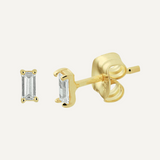 Gold Baguette Ear Studs Zirconia