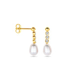 Gold Drop Earrings Zirconia and Pearl