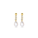 Gold Drop Earrings Zirconia and Pearl